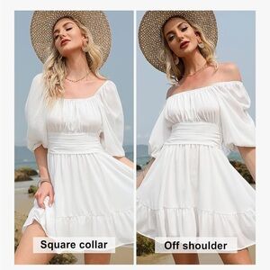 Exlura Lantern Sleeve Tie Back Summer A-line Mini Light Blue Flowy Dress Size M